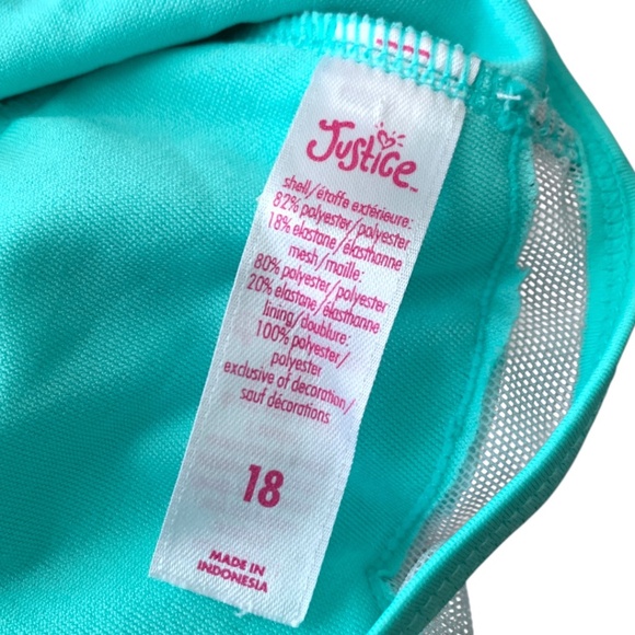 Justice Girl's One-Piece Swimsuit Size 18 Mermaid Design Aqua - Picture 5 of 7